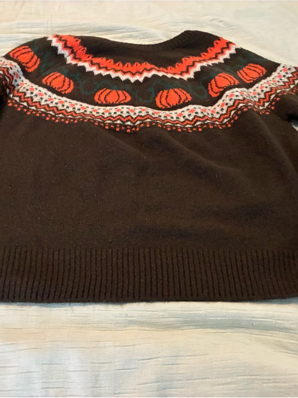 Vince Camuto Brown Crewneck Sweater with Orange Fair Isle Pumpkin Yoke